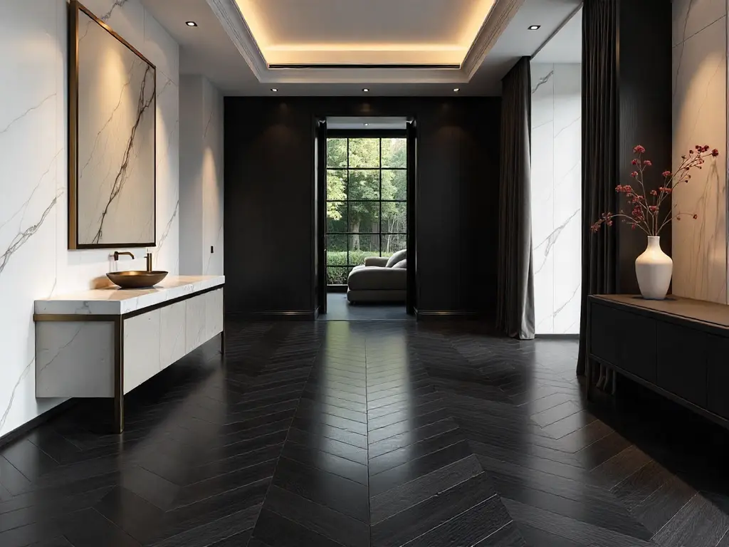 พื้นไม้ลายก้างปลา สี Ebony