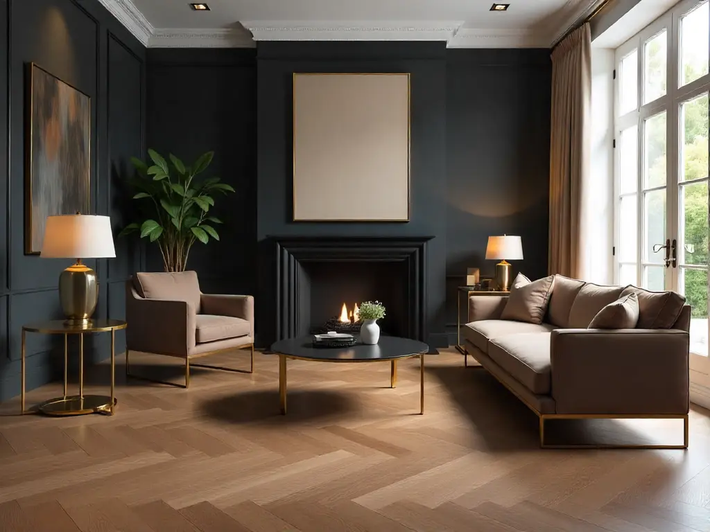 พื้นไม้ลายก้างปลา สีน้ำตาลวอลนัต